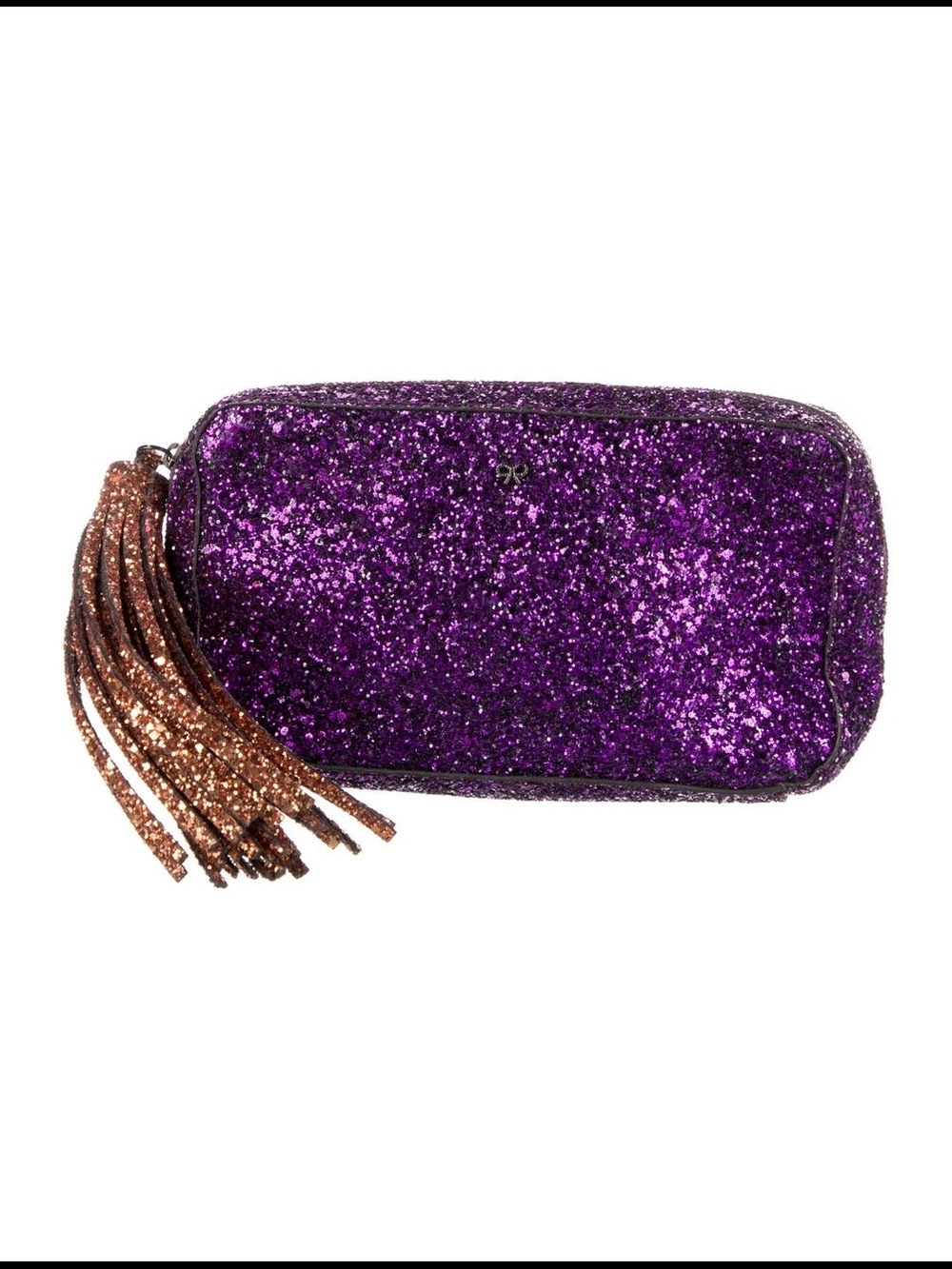 Anya Hindmarch Purple Glitter Cosmetic Pouch with Bronze Tassel